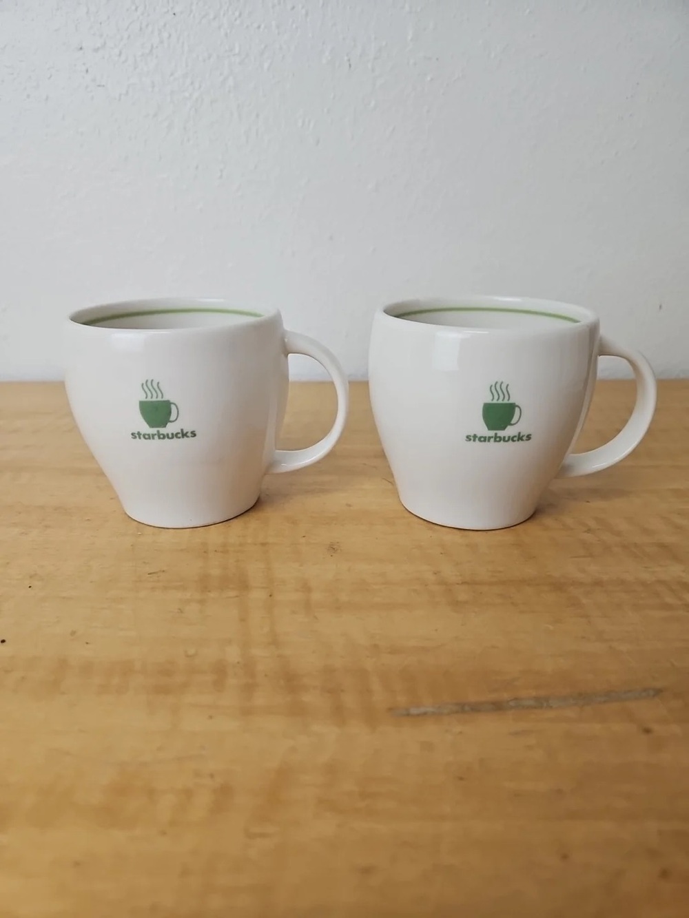 Starbucks Abbey II White Ceramic Coffee Mug with Green Logo - Set of 2